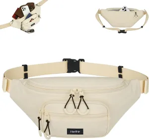 Fanny Packs for Women Men, Small Travel Fanny Pack Lightweight Crossbody Waist Bag Large Capacity, Water Resistant Belt Bags with Adjustable Strap for Hiking, Cycling (Offwhite)