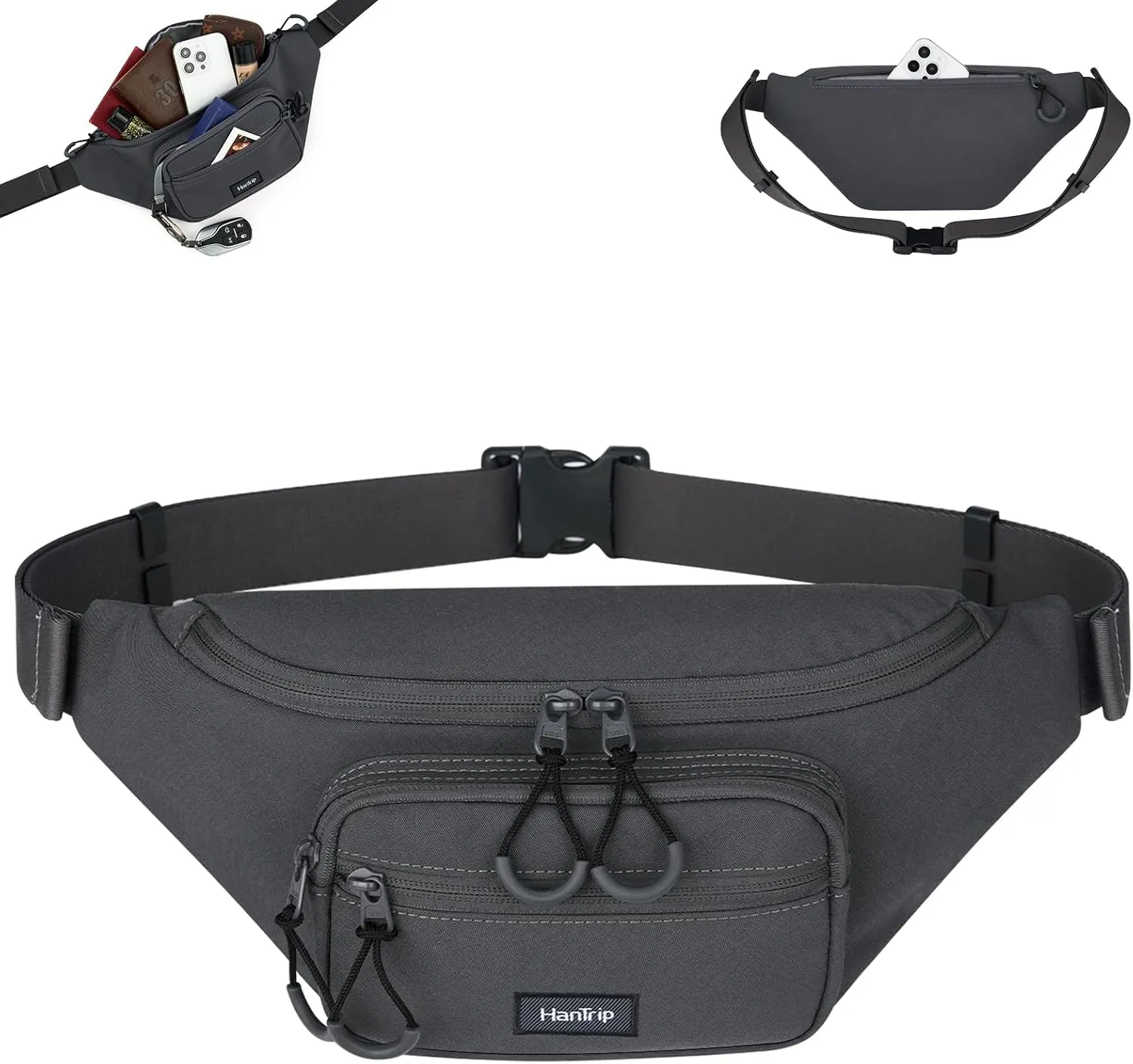 Fanny Packs for Women Men, Small Travel Fanny Pack Lightweight Crossbody Waist Bag Large Capacity, Water Resistant Belt Bags with Adjustable Strap for Hiking, Cycling(Dark Gray)
