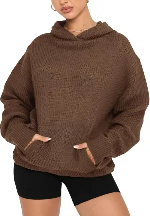 Fanway&EC Women's Casual Long Sleeve Sweater Oversized Hoodie Knit Pullover Tops with Front Pocket