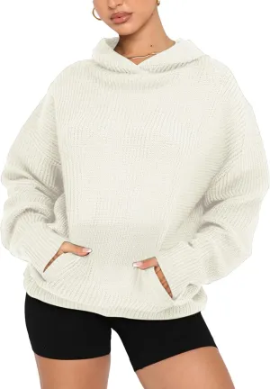 Fanway&EC Women's Casual Long Sleeve Sweater Oversized Hoodie Knit Pullover Tops with Front Pocket