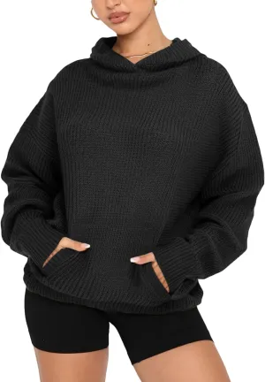 Fanway&EC Women's Casual Long Sleeve Sweater Oversized Hoodie Knit Pullover Tops with Front Pocket