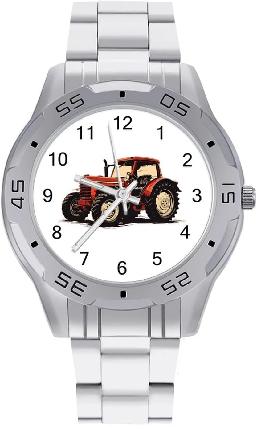 Farm Tractor Classic Wrist Watches for Men Casual Business Dress Watch with Stainless Steel Band Work Party