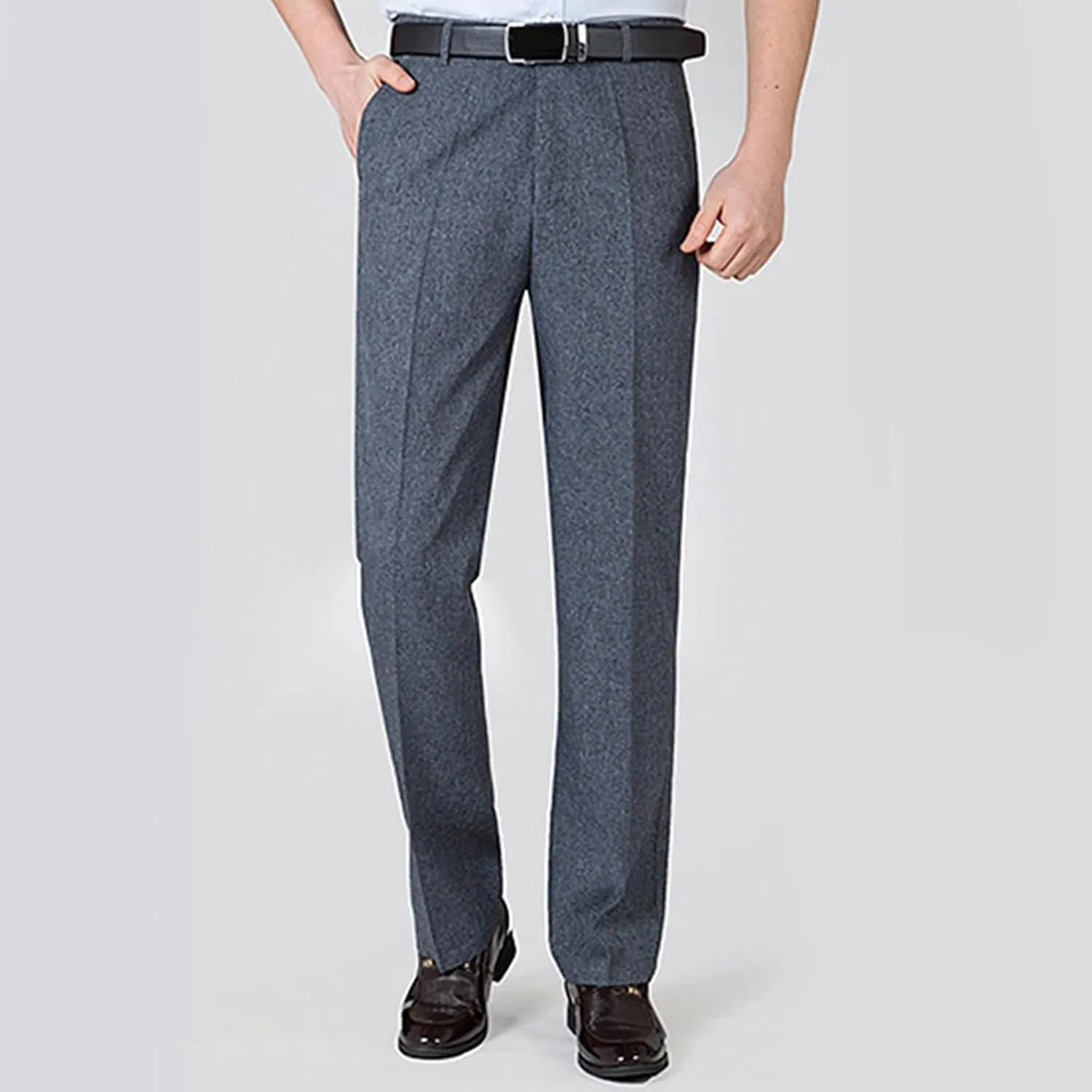 Finelylove Men's Linen Dress Pants Pleated Front Vintage Dress Pants Flex Twill Chino Pants Regular Fit Straight Leg