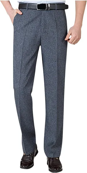 Finelylove Men's Linen Dress Pants Pleated Front Vintage Dress Pants Flex Twill Chino Pants Regular Fit Straight Leg