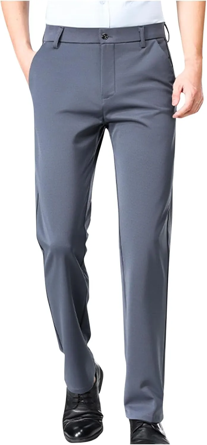 Finelylove Mens Suit Pants Flex Slim Fit Dress Pants Cinch Bottom Flat Front Tapered Chino Pants with Elastic Waistband