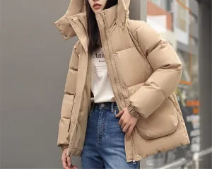 Fjnbbiot Autumn Winter Down Parkas Women Casual Short Overcoat Thick Cotton Padded Coat Female Fashion Hooded Loose Jacket