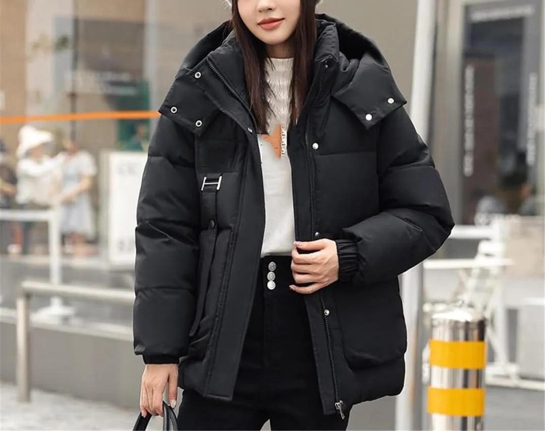 Fjnbbiot Autumn Winter Down Parkas Women Casual Short Overcoat Thick Cotton Padded Coat Female Fashion Hooded Loose Jacket