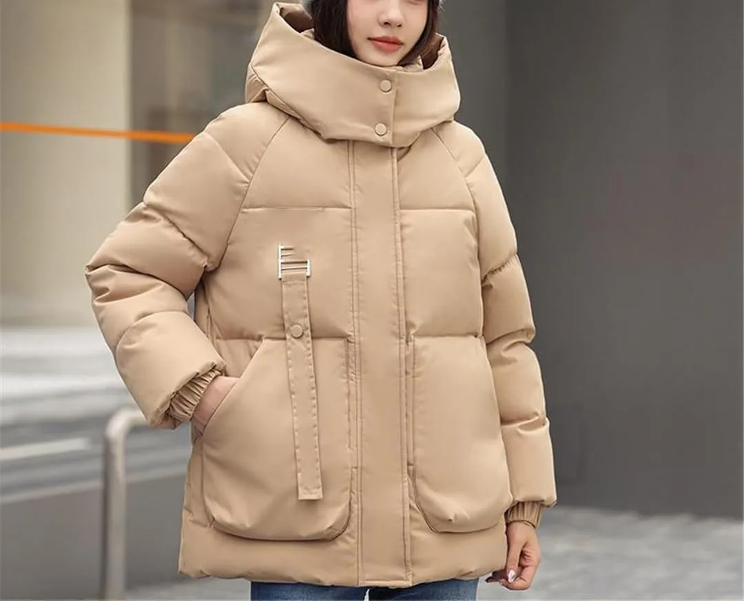 Fjnbbiot Autumn Winter Down Parkas Women Casual Short Overcoat Thick Cotton Padded Coat Female Fashion Hooded Loose Jacket