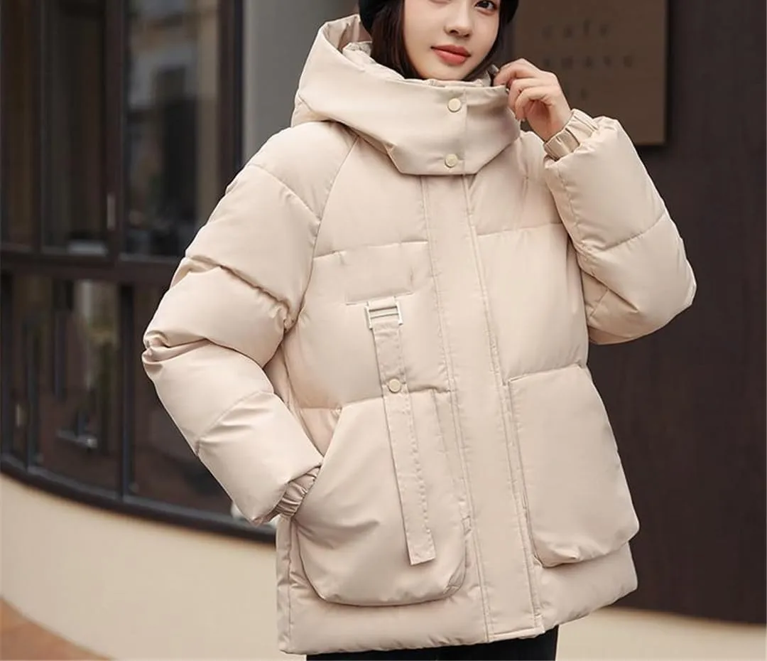 Fjnbbiot Autumn Winter Down Parkas Women Casual Short Overcoat Thick Cotton Padded Coat Female Fashion Hooded Loose Jacket