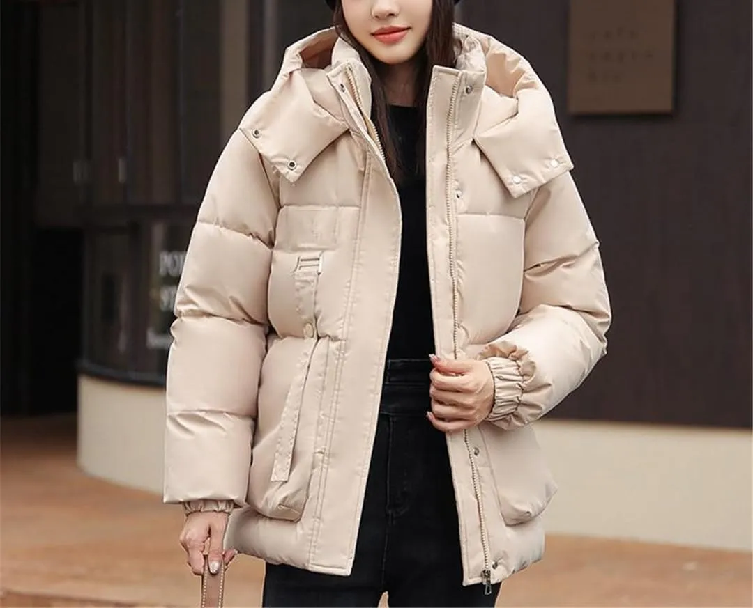 Fjnbbiot Autumn Winter Down Parkas Women Casual Short Overcoat Thick Cotton Padded Coat Female Fashion Hooded Loose Jacket