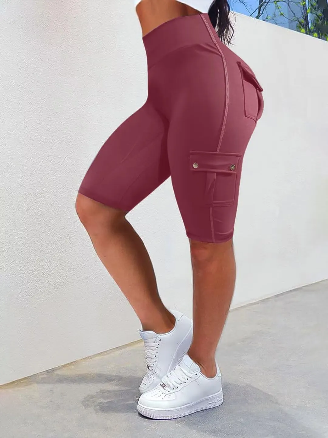 Flamingals Biker Shorts for Women High Waist Cargo Athletic Shorts Butt Lifting Workout Shorts Running Shorts