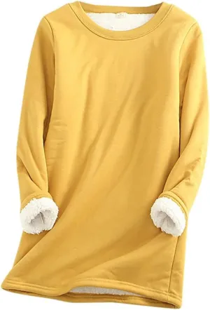 Fleece Sweatshirt for Women Winter Warm Sherpa Lined Fleece Crewneck Pullover Loungewear Tunic Tops