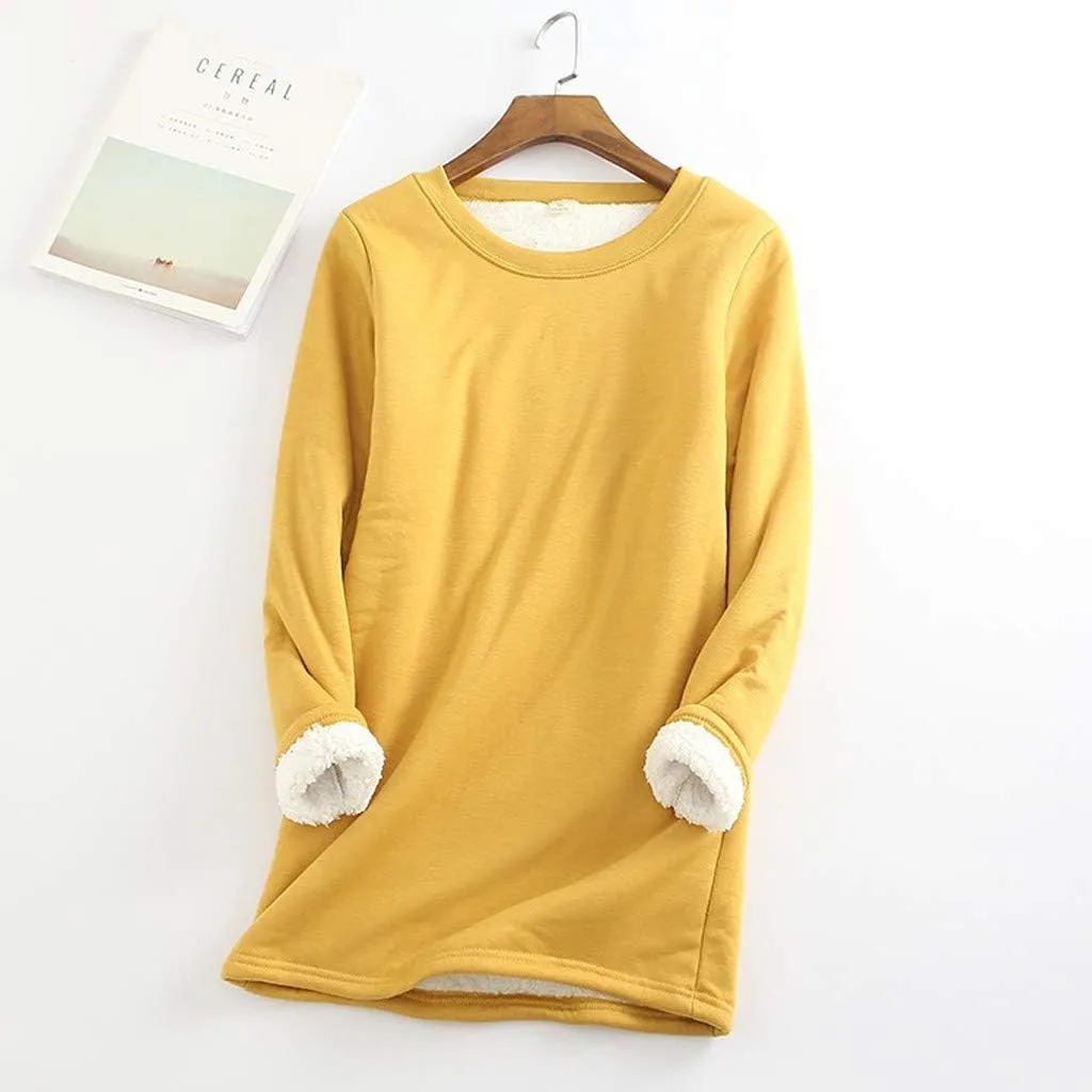 Fleece Sweatshirt for Women Winter Warm Sherpa Lined Fleece Crewneck Pullover Loungewear Tunic Tops