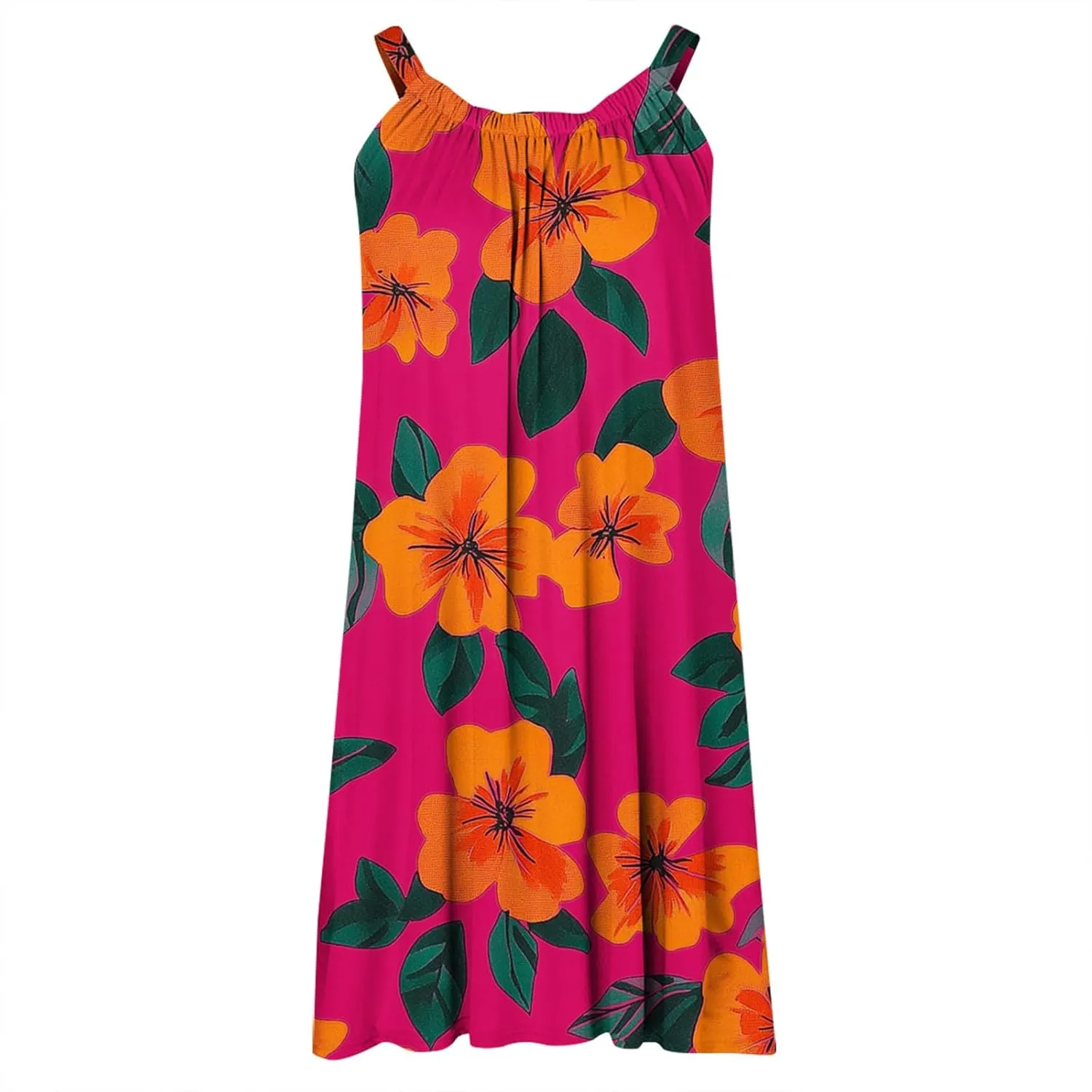 Floral Printed Midi Tank Dress for Women Sleeveless Summer Boho Dresses Loose Fit Beach Cover Ups Sundress