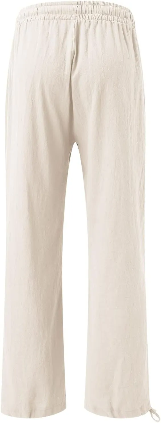 Flowy Pants for Women, Women Linen Palazzo Pants Summer Boho Wide Leg High Waist Casual Lounge Pant Trousers