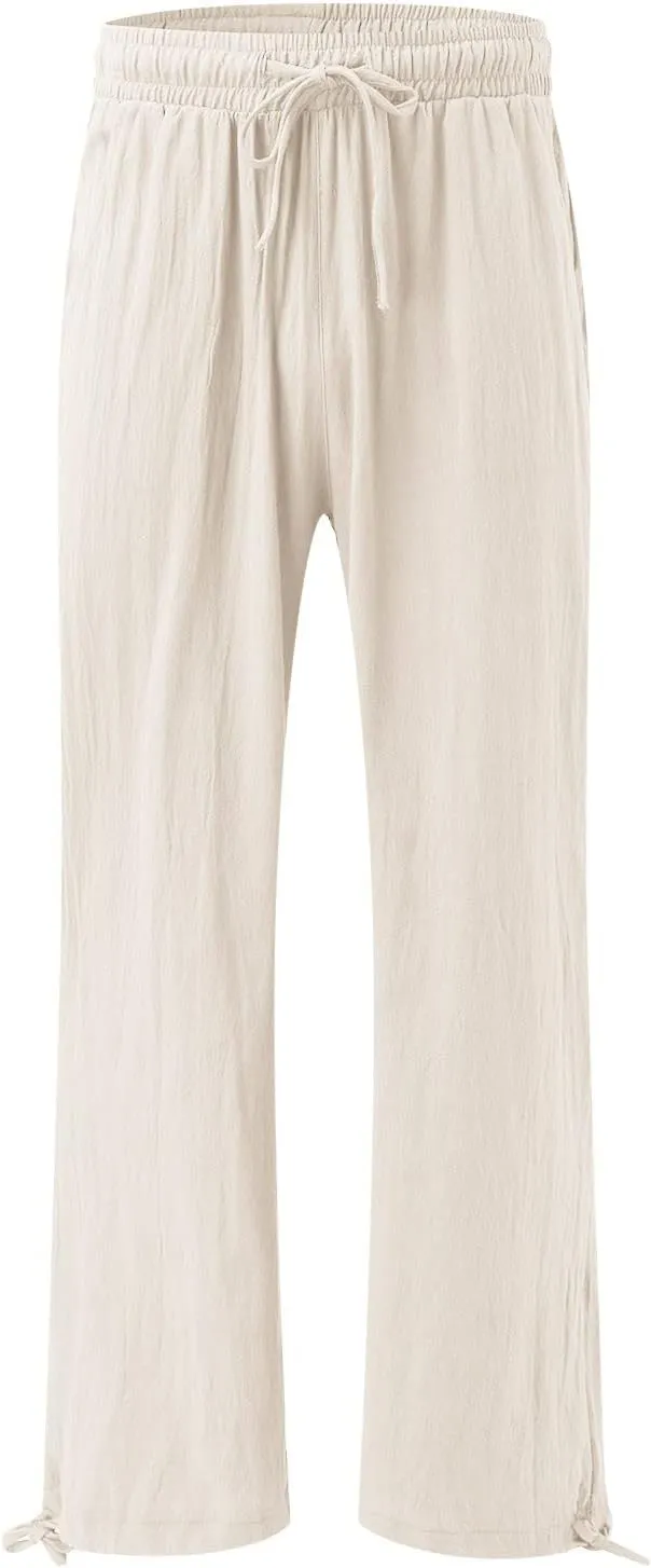 Flowy Pants for Women, Women Linen Palazzo Pants Summer Boho Wide Leg High Waist Casual Lounge Pant Trousers