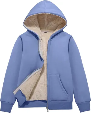 Flygo Unisex Boys Girls Fleece Jacket Hoodie Sherpa Lined Zip Up Hooded Sweatshirt Kids Winter Jackets 5-15Y