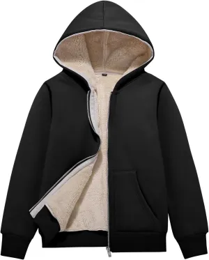 Flygo Unisex Boys Girls Fleece Jacket Hoodie Sherpa Lined Zip Up Hooded Sweatshirt Kids Winter Jackets 5-15Y