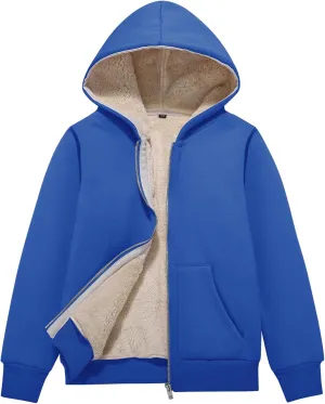 Flygo Unisex Boys Girls Fleece Jacket Hoodie Sherpa Lined Zip Up Hooded Sweatshirt Kids Winter Jackets 5-15Y