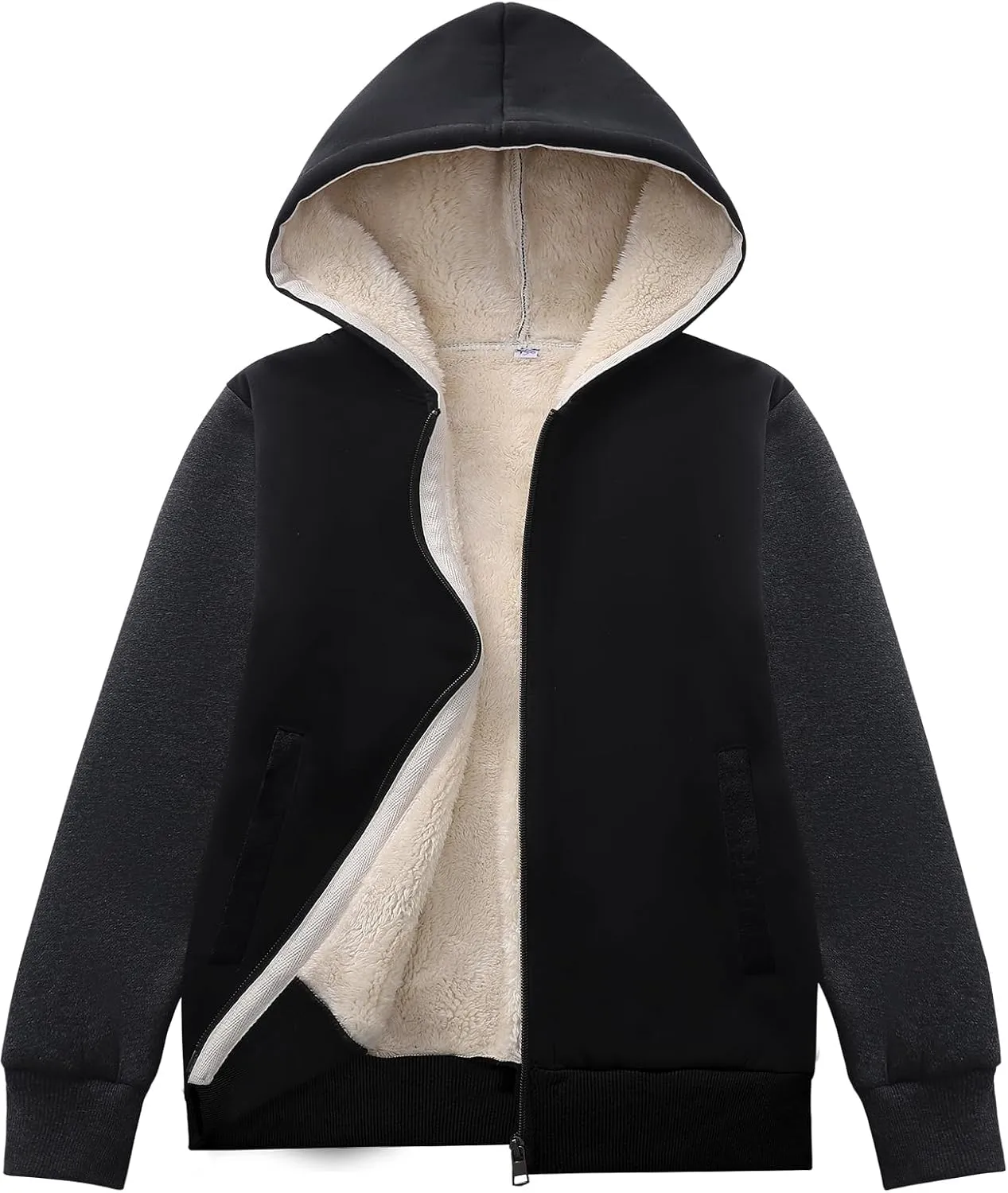 Flygo Unisex Boys Girls Fleece Jacket Hoodie Sherpa Lined Zip Up Hooded Sweatshirt Kids Winter Jackets 5-15Y