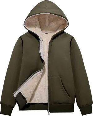 Flygo Unisex Boys Girls Fleece Jacket Hoodie Sherpa Lined Zip Up Hooded Sweatshirt Kids Winter Jackets 5-15Y