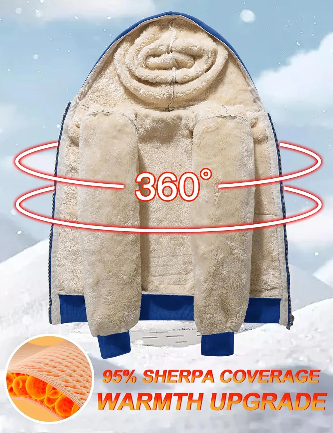 Flygo Unisex Boys Girls Fleece Jacket Hoodie Sherpa Lined Zip Up Hooded Sweatshirt Kids Winter Jackets 5-15Y