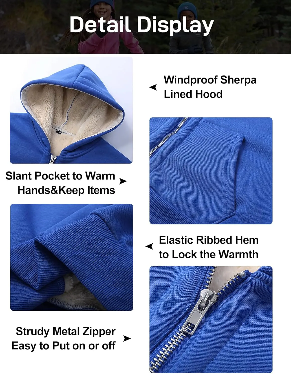 Flygo Unisex Boys Girls Fleece Jacket Hoodie Sherpa Lined Zip Up Hooded Sweatshirt Kids Winter Jackets 5-15Y