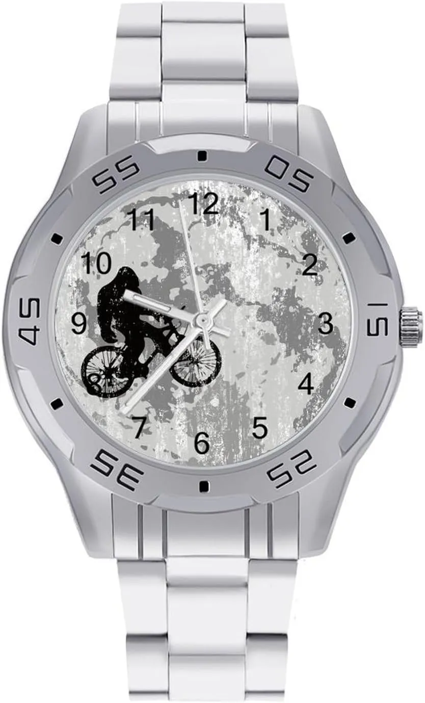 Funny Bigfoot Sasquatch Full Moon Classic Wrist Watches for Men Casual Business Dress Watch with Stainless Steel Band Work Party