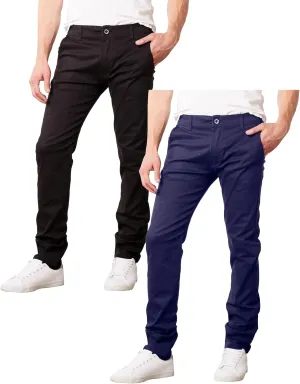 Galaxy by Harvic Mens Slim Fit Cotton Stretch Chino Pants 2 Packs