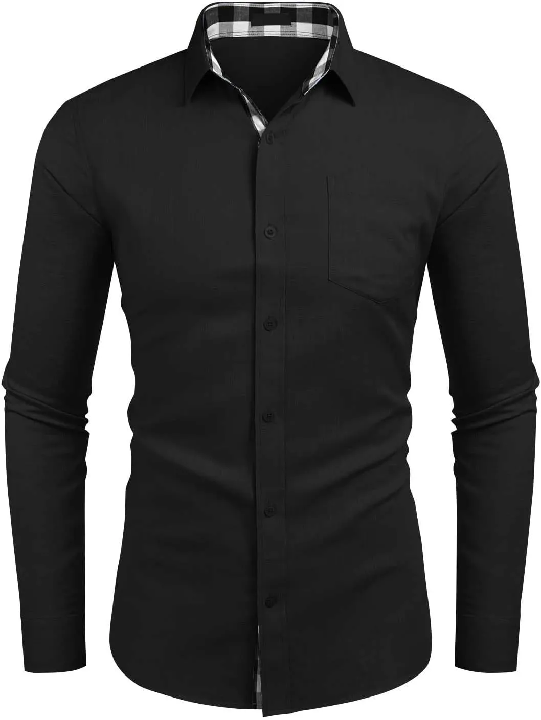 Generic Men Button Down Shirts Long Sleeve Fall Casual Dress Shirt Solid Color Textured Wrinkle-Free Untucked Shirt