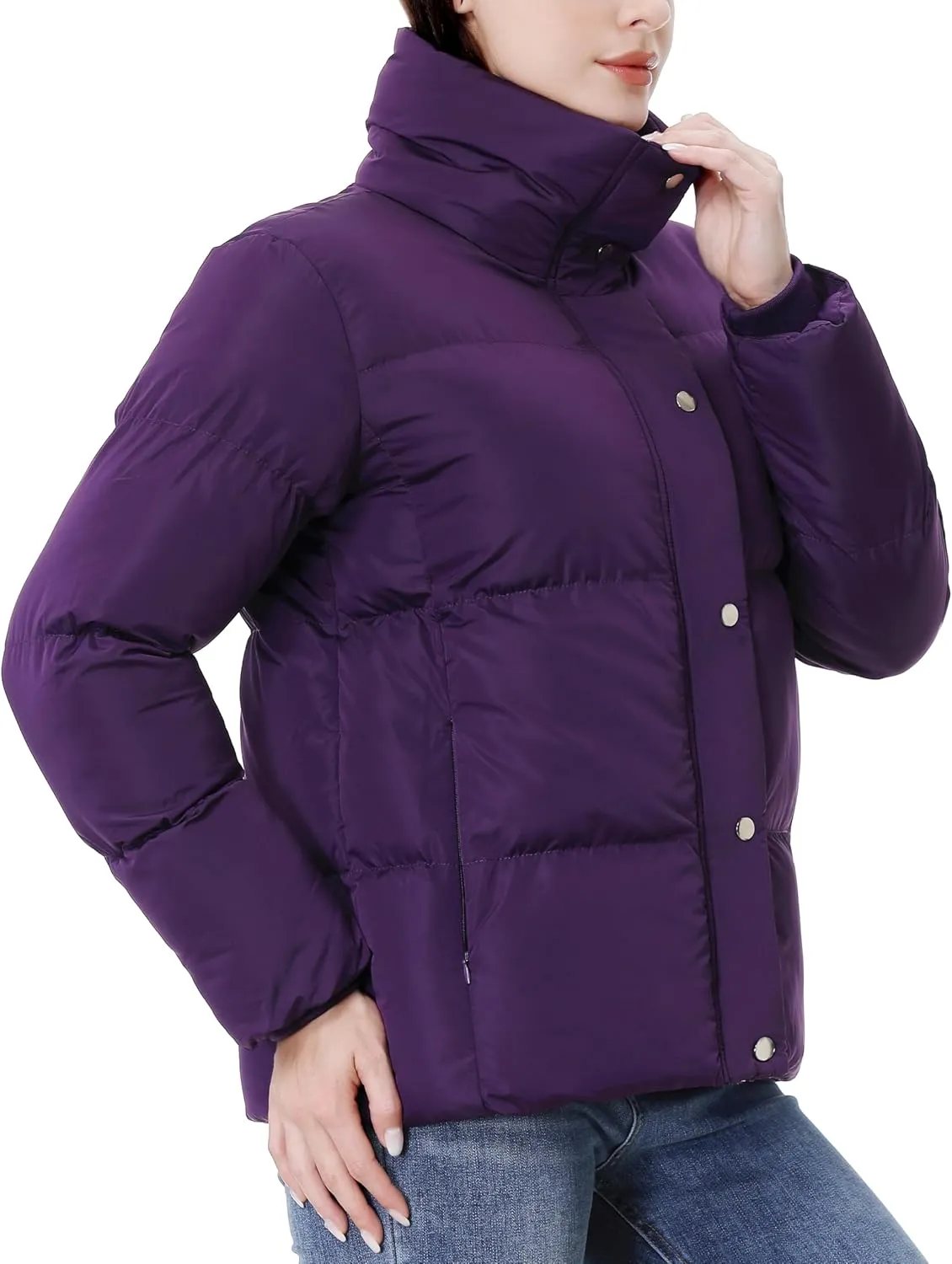 GIMECEN Women's Winter Coat Full-Zip Down Jacket Waterproof Puffer Coat Warm Parkas Long Sleeve Outerwear