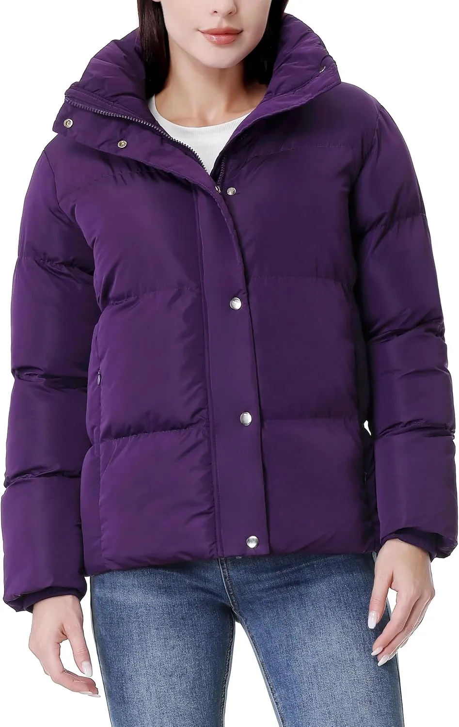 GIMECEN Women's Winter Coat Full-Zip Down Jacket Waterproof Puffer Coat Warm Parkas Long Sleeve Outerwear