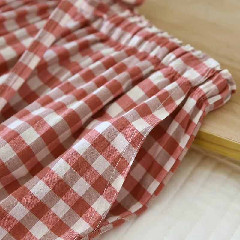 Gingham Pants Women Cotton Wide Leg Y2k Plaid Pajamas Pants Elastic High Waist Checkered Lounge PJ Pants Going Out Trousers