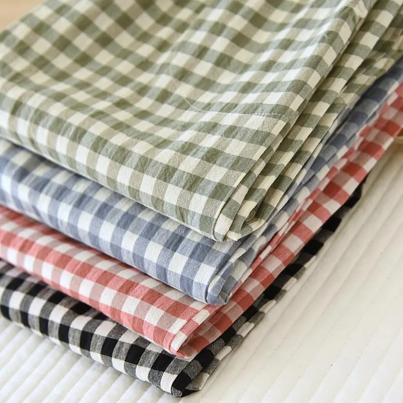Gingham Pants Women Cotton Wide Leg Y2k Plaid Pajamas Pants Elastic High Waist Checkered Lounge PJ Pants Going Out Trousers