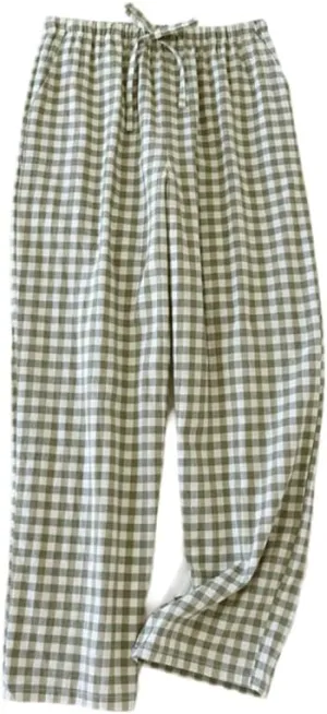 Gingham Pants Women Cotton Wide Leg Y2k Plaid Pajamas Pants Elastic High Waist Checkered Lounge PJ Pants Going Out Trousers