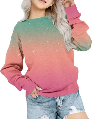Girls and Boys Gradient Sweatshirt Crewneck Pullover Fleece Lined Sweatshirts Fashion Blouses Long Sleeve Shirt