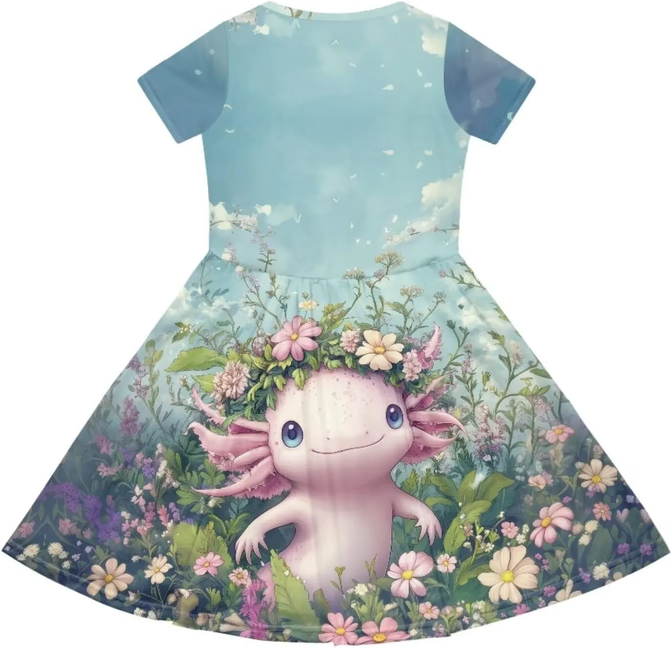 Girls Dresses Size 2-14 Kids Summer Short Sleeve Beach Dresses Casual Midi Dress Crewneck A Line