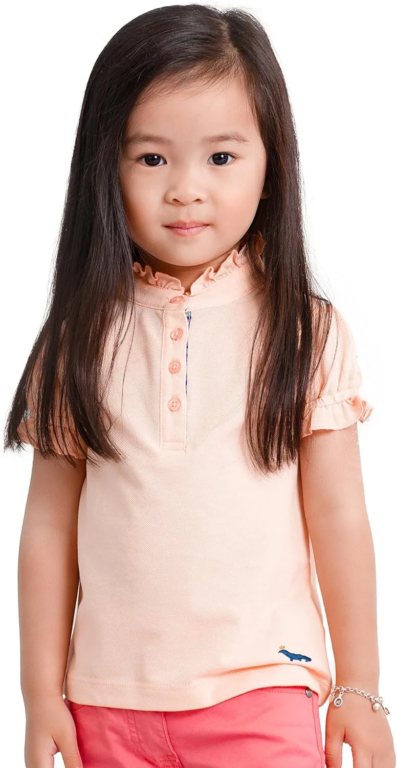 Girls' Ruffled Peach Orange Polo Shirt - 100% Pima Cotton