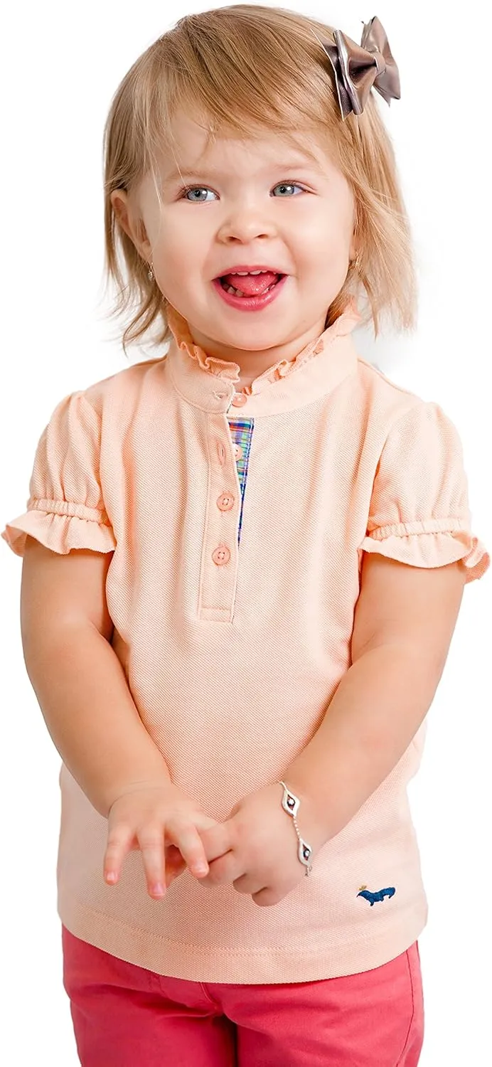 Girls' Ruffled Peach Orange Polo Shirt - 100% Pima Cotton