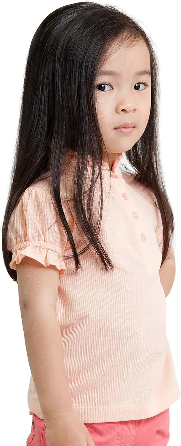 Girls' Ruffled Peach Orange Polo Shirt - 100% Pima Cotton