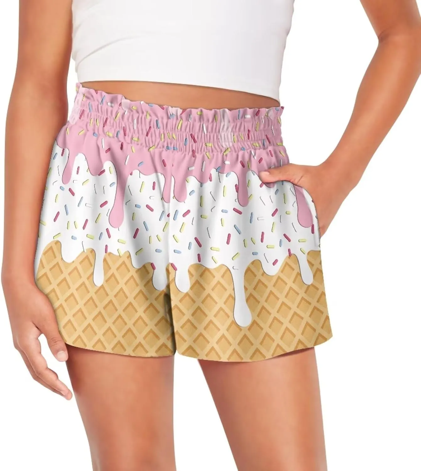 Girls Shorts 3-16Y Kids Athletic Shorts High Waist Summer Shorts Novelty Graphic Dance Shorts with Pockets