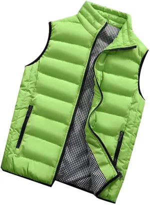 GOKKILRW Mens Outdoor Casual Stand Collar Padded Puffer Vest Warm Winter Waterproof Ski Jacket Cotton Padded Waistcoat