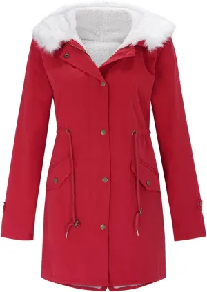 GOKKILRW Winter Coat for Women Thicken Warm Sherpa Fleece Lined Hooded Parkas Cotton Padded Coat Thermal Zip Up Puffer Jacket