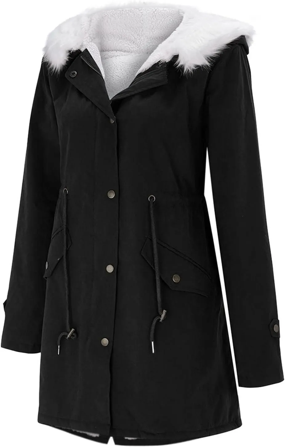 GOKKILRW Winter Coat for Women Thicken Warm Sherpa Fleece Lined Hooded Parkas Cotton Padded Coat Thermal Zip Up Puffer Jacket