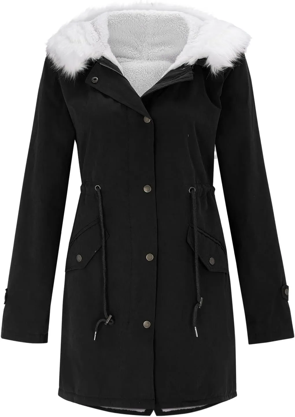GOKKILRW Winter Coat for Women Thicken Warm Sherpa Fleece Lined Hooded Parkas Cotton Padded Coat Thermal Zip Up Puffer Jacket