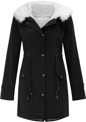 GOKKILRW Winter Coat for Women Thicken Warm Sherpa Fleece Lined Hooded Parkas Cotton Padded Coat Thermal Zip Up Puffer Jacket