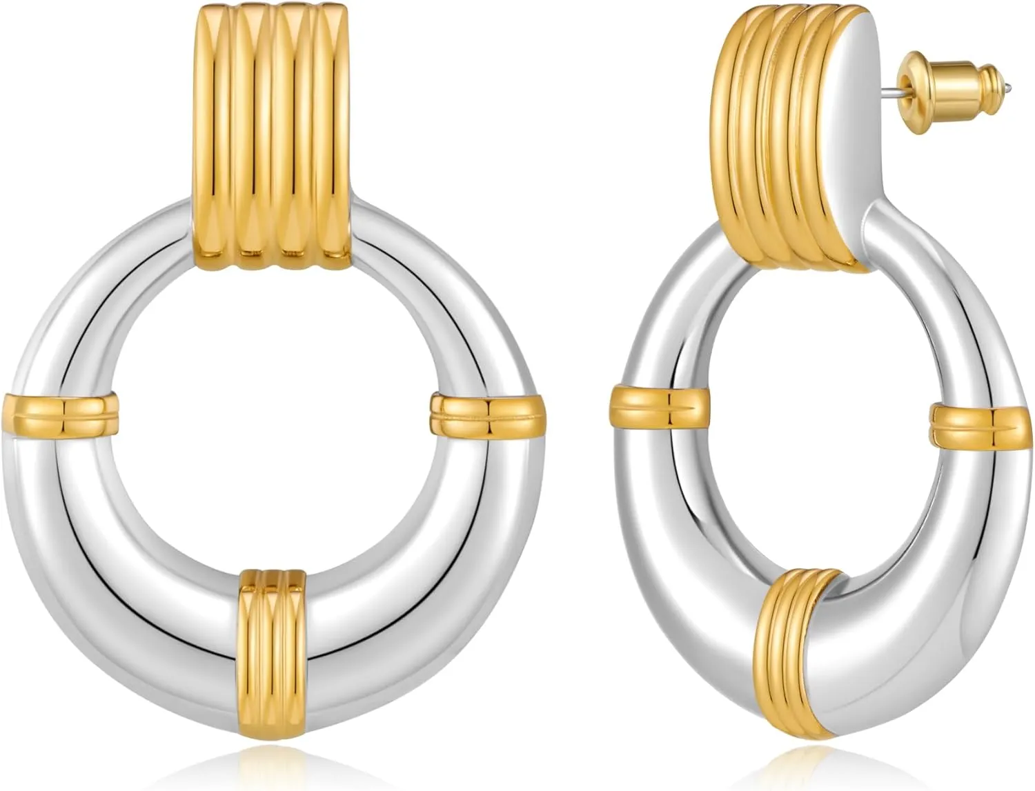 Gold and Silver Two Tone Stud Earrings for Women Geometric Statement Earrings Hypoallergenic Fashion Trendy Jewelry Gifts for Her Birthday, Graduation, Mother??s Day, Wedding