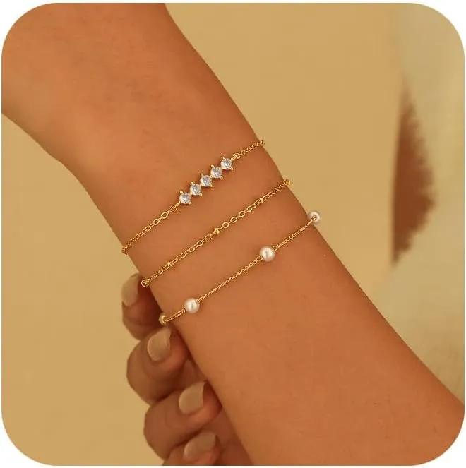 Gold Bracelets For Women,Fashion 14k Gold Plated Charm Chain Bracelet Stack Cute Tennis Paperclip Cross Bracelet Set Gold Stackable Bracelets For Women Non Tarnish Beach Jewelry