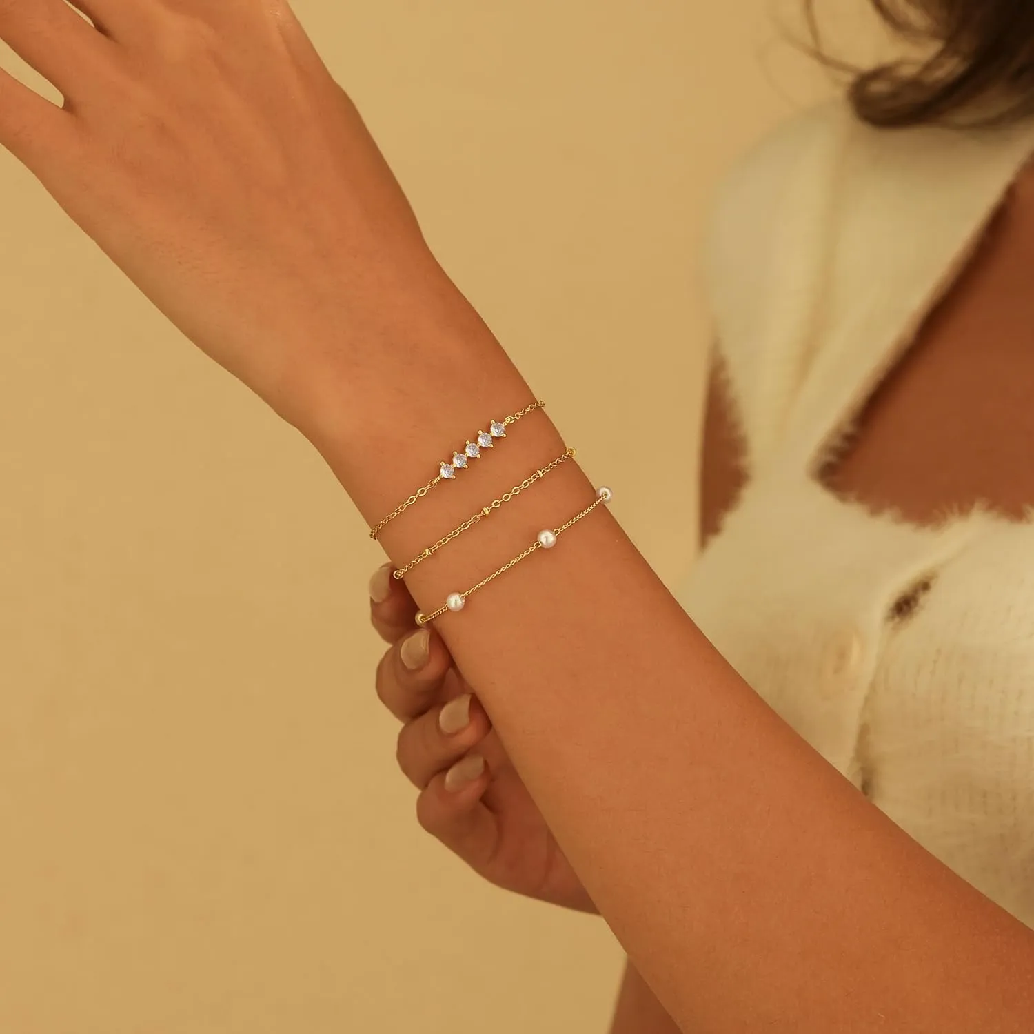 Gold Bracelets For Women,Fashion 14k Gold Plated Charm Chain Bracelet Stack Cute Tennis Paperclip Cross Bracelet Set Gold Stackable Bracelets For Women Non Tarnish Beach Jewelry