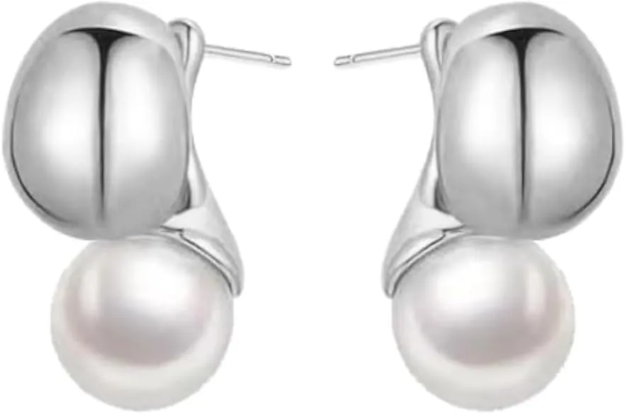 Gold Pearl Drop Earrings for Women - Simple Statement Pearl Earrings Stud Bridal Small Drop Earrings
